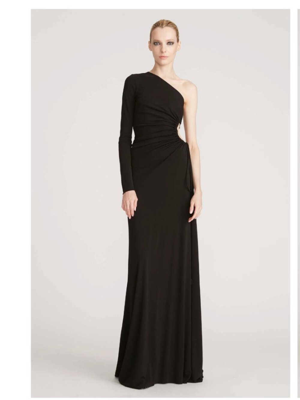 Halston Bay One-Shoulder Matte Jersey Cutout Maxi Gown in Black - Size 4 - Picture 1 of 16
